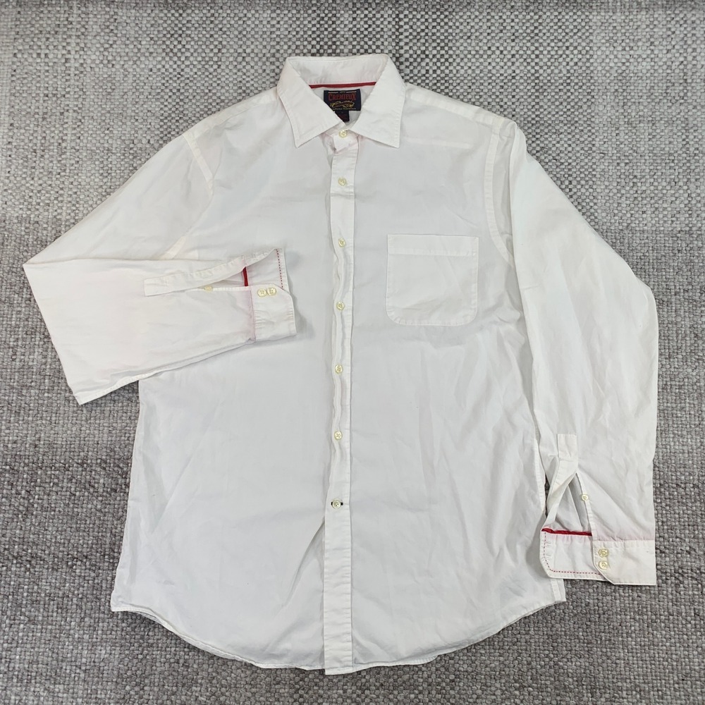 Cremieux Button Up Shirt Mens Large White Cotton Contrast Stitch Long Sleeve